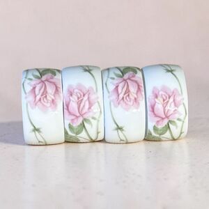 MIKASA Pink Rose Ceramic Napkin Rings Set Of 4